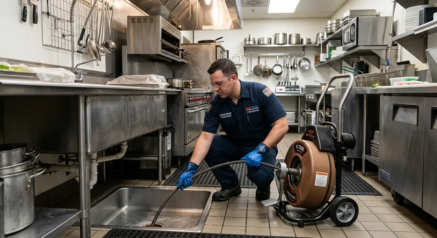 Commercial drain cleaning service in a restaurant kitchen in Andover