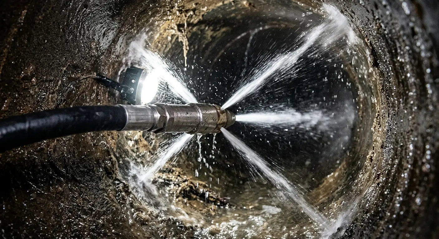 High-pressure hydro jetting nozzle cleaning sewer pipe for Storm Drain Cleaning in Andover